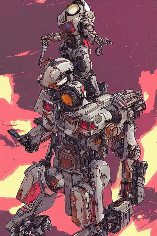 Image similar to cyberpunk mecha ninja borderland that looks like it is from borderlands and by feng zhu and loish and laurie greasley, victo ngai, andreas rocha, john harris