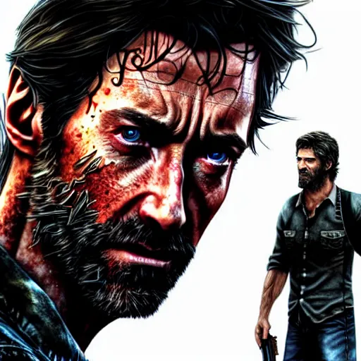 Image similar to beautiful digital art of hugh jackman as joel from the last of us, movie still from the last of us film, hdr, by artgerm