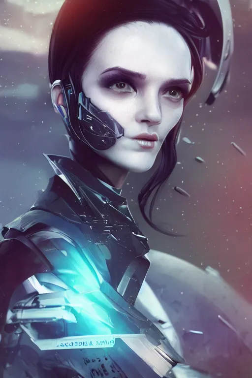 Prompt: Cinestill 50d, 8K, 35mm, beautiful ultra realistic, technology, battle ready grim reaper, retrofuturism, highly detailed, artgerm, artstation, extreme closeup three-quarter android portrait, tilt shift LaGrange point orbit background, three point perspective, focus on portrait of two androids;pointé pose; eye contact, kinemacolor, soft lighting