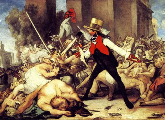 Prompt: romanticism painting of big chungus bugs bunny during the french revolution, by eugene delacroix