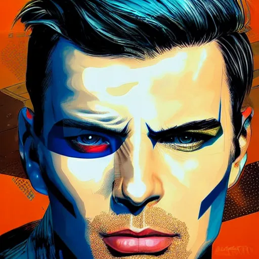 Image similar to portrait of a male android, by MARVEL comics and Sandra Chevrier