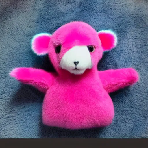 Prompt: A very very very cute pink furry stuffed kangaroo animal with blue sweater