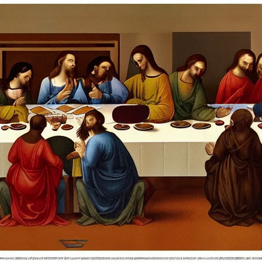 Image similar to an art-deco style poster of The Last Supper by Da Vinci