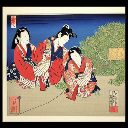 Image similar to Kurdish family, woodblock print by the Japanese ukiyo-e artist Hokusai, incredibly detailed, award winning art