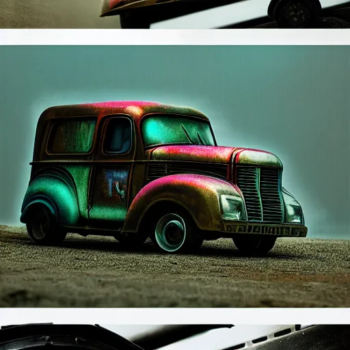 Image similar to retro futuristic vintage truck, atmospheric lighting, painted, intricate, volumetric lighting, beautiful, daytime, sunny weather, slight overcast, sharp focus, deep colours, ultra detailed, by leesha hannigan, ross tran, thierry doizon, kai carpenter, ignacio fernandez rios