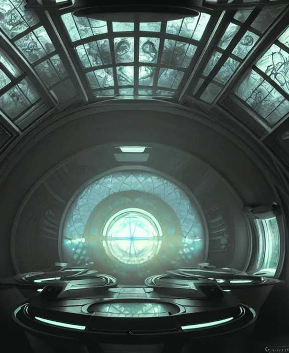 Image similar to cronovisor, transparent clear see - through image from inside the vatikan, aurora spaceship environment, ultra realistic, concept art, photorealistic, octane render, 8 k, unreal engine. art by gustave dore and nori inoguchi and sam kaplan and zachary goulko and christopher marley and artgerm and alphonse mucha