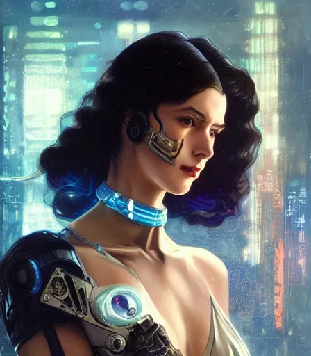 Prompt: portrait of a cyberpunk art deco woman who looks like Akeno Himejima sci-fi, fantasy, intricate, elegant, highly detailed, digital painting, artstation, smooth, sharp focus, illustration, art by artgerm and greg rutkowski and alphonse mucha