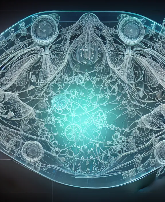 Image similar to intricate opulent transparent clear see - through picture of microbes, biology, fractal, neon lights, clean medical environment, ultra realistic, concept art, art nouveau, photorealistic, octane render, 8 k, unreal engine. art by nori inoguchi and sam kaplan and zachary goulko and christopher marley and artgerm