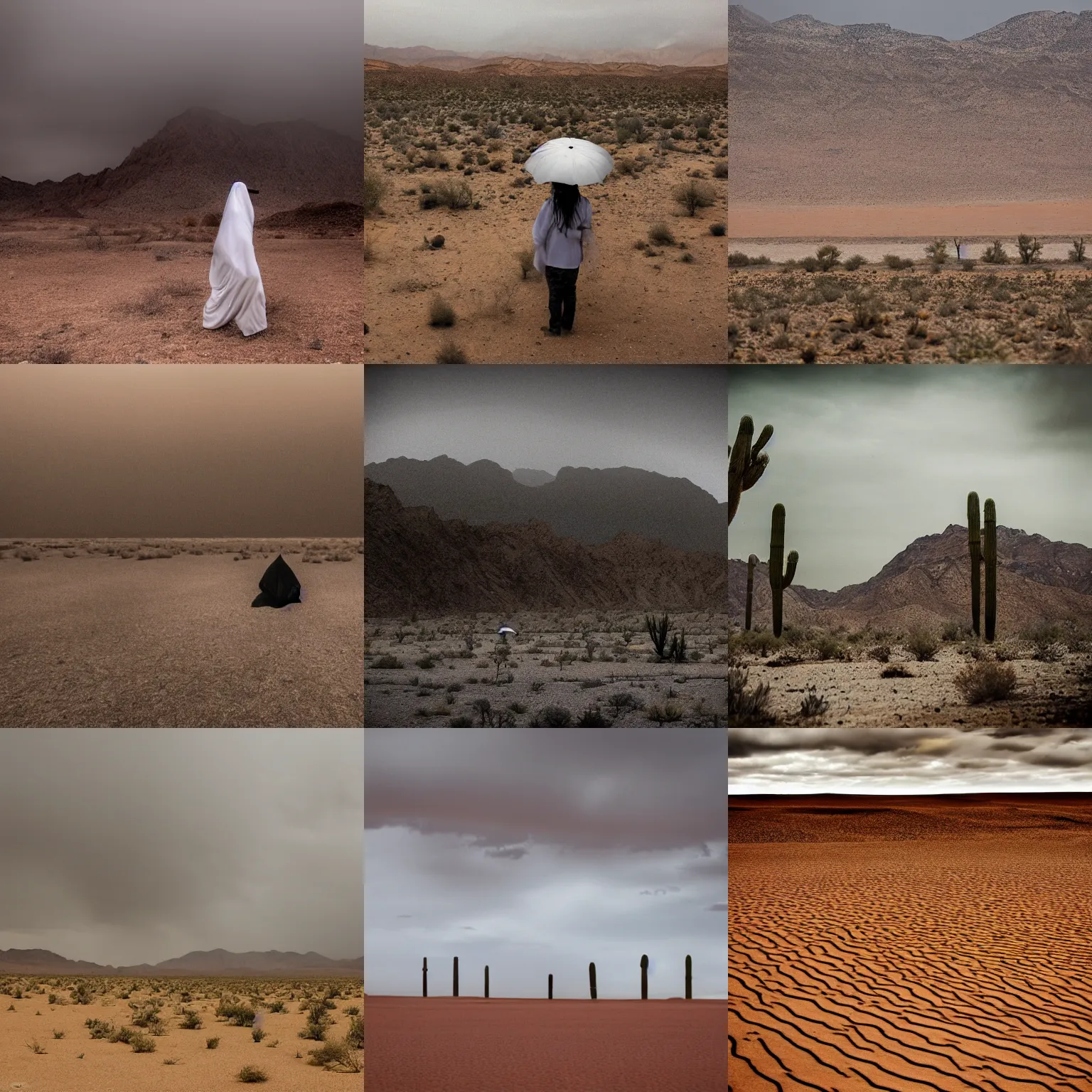 Prompt: ghosts of the rainy desert