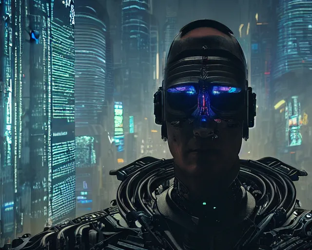 Prompt: cyberpunk Justin Sun as giant evil cyborg sentinel, epic action shot, hyper realistic 8k, highly detailed cinematic photography by Wayne Reynolds and Charles Monet and Gustave Dore and Carl Critchlow and Bram Sels