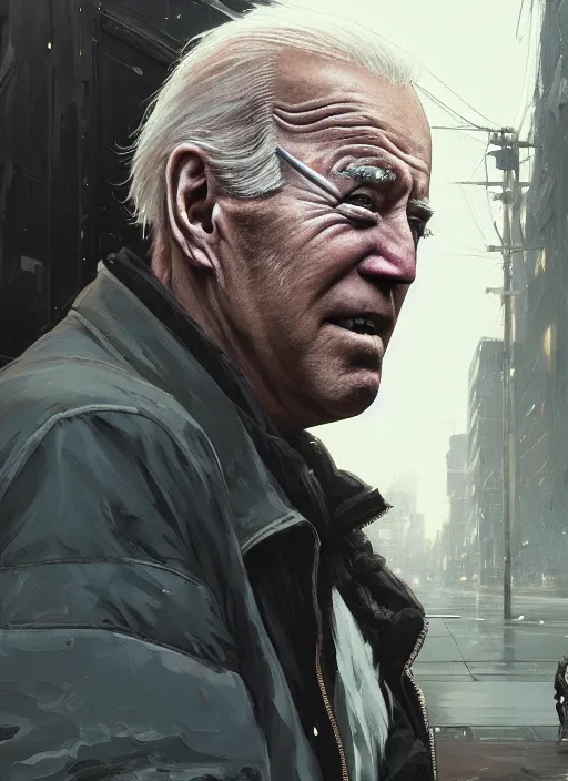 Image similar to Highly detailed portrait of homeless and beaten up Joe Biden, in GTA V, Stephen Bliss, unreal engine, fantasy art by Greg Rutkowski, Loish, Rhads, ferdinand knab, Makoto Shinkai and Lois van baarle, ilya kuvshinov, rossdraws, Tom Bagshaw, alphonse mucha, global illumination, radiant light, detailed and intricate environment