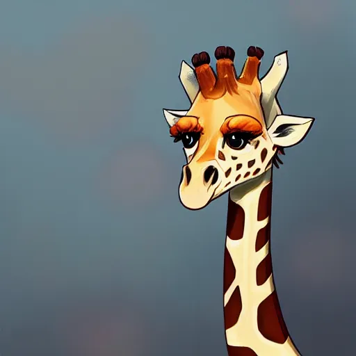 Image similar to Beautiful portrait digital painting, oil painting, anthro anthropomorphic giraffe androgynous , at a lake anarchist anarcho-punk Punk Punk outfit. furaffinity, artstation