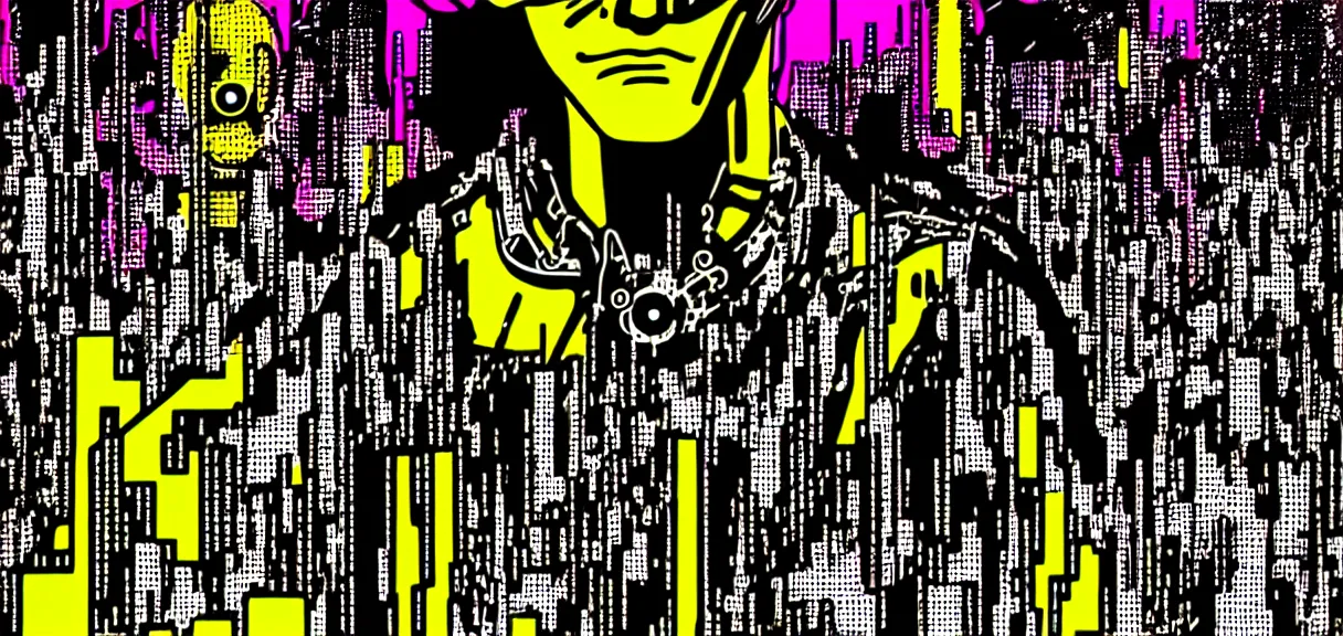 Image similar to ⚠ 👽 💉 ☠ 💢 😱 futuristic japanese cyberpunk by roy lichtenstein, by andy warhol, ben - day dots, pop art, bladerunner, pixiv contest winner, cyberpunk style, cyberpunk color scheme, mechanical, high resolution, hd, intricate detail, fine detail, 8 k