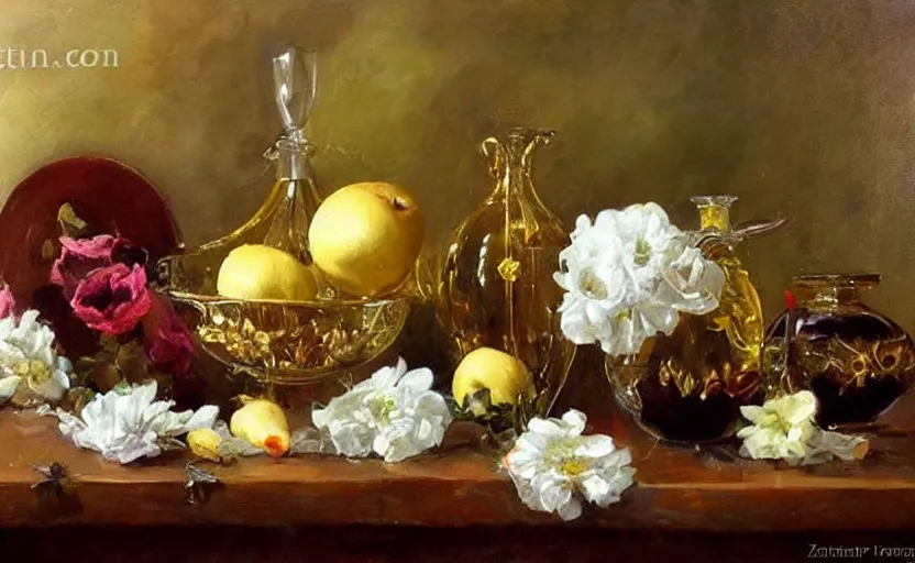 Prompt: Alchemy amazing still life composition. By Konstantin Razumov, highly detailded