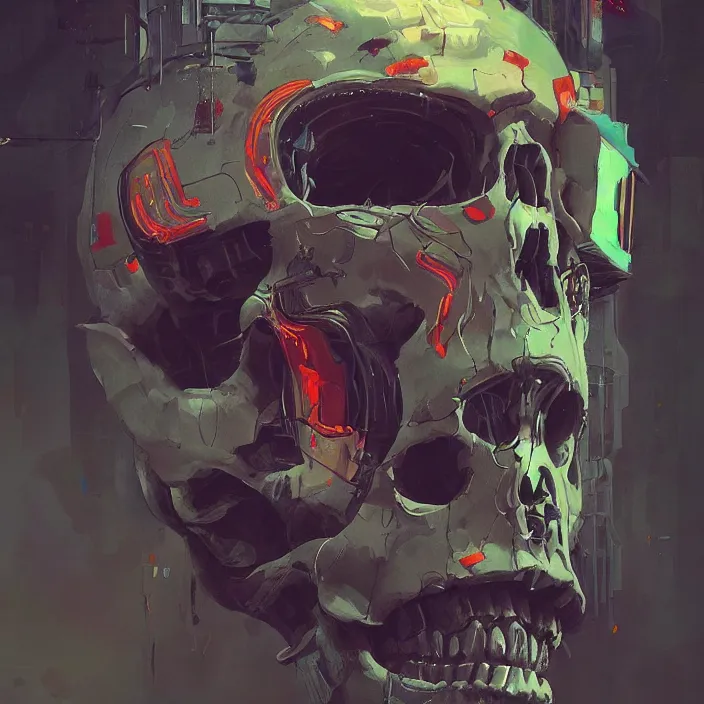 Image similar to a beautiful painting of a cyberpunk skull by sergey kolesov and pascal blanche and ruan jia and malika favre, in style of noir illustration. colorful comic, symmetry, sci fi, hyper detailed. octanev render. trending on artstation