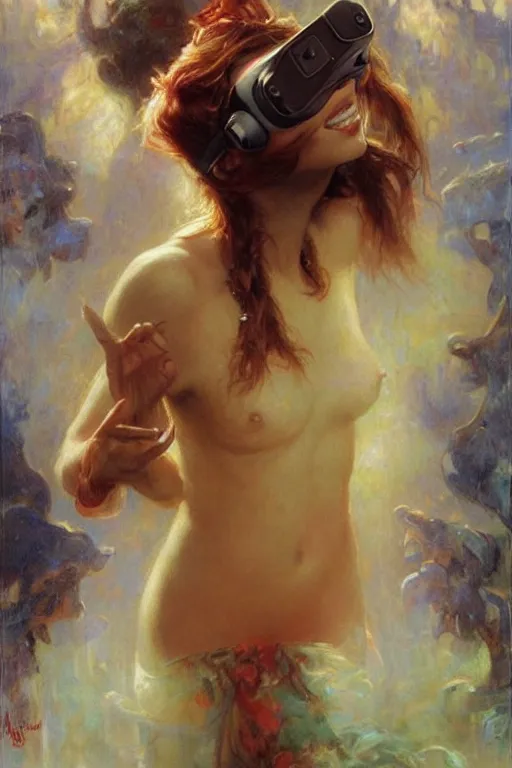 Image similar to virtual reality, art by gaston bussiere and artgerm