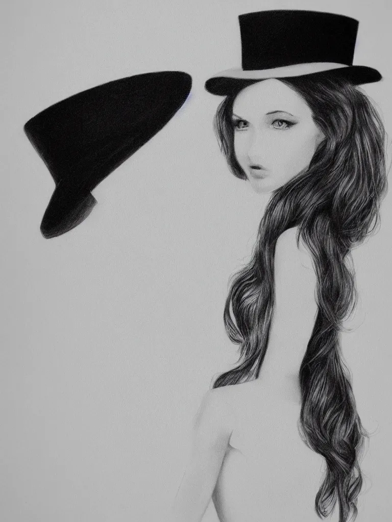 Image similar to elegant long hair lady wearing gentleman suit and tophat portrait photorealism noir
