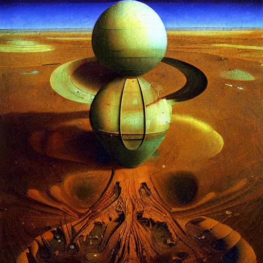 Prompt: aerial shot of fantastic machinery terraforming Venus, in the style of zdzisław beksiński, composition by hieronymus bosch,