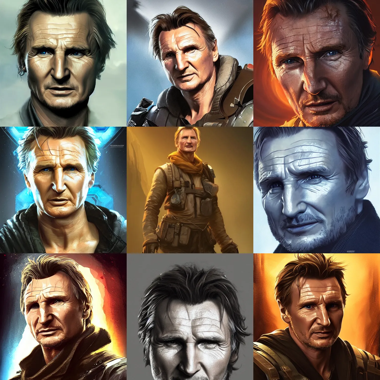 Prompt: liam neeson as an apex legends character digital illustration portrait design by, mark brooks and brad kunkle detailed, gorgeous lighting, wide angle action dynamic portrait