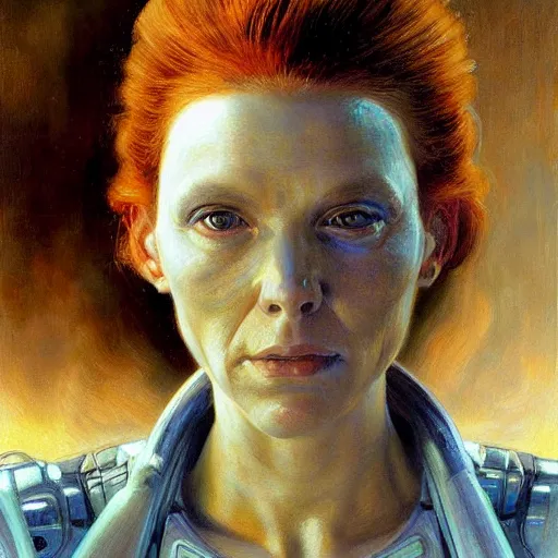 Prompt: portrait of a sci - fi woman, by donato giancola and berthold woltze.