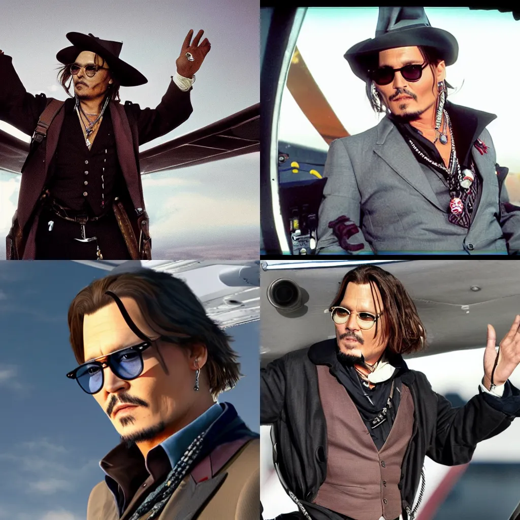 Prompt: Johnny depp flying a plane, detailed, realistic, picture mode