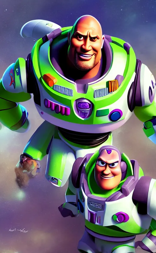 Image similar to dwayne johnson as buzz lightyear, dynamic lighting, photorealistic fantasy concept art, trending on art station, stunning visuals, creative, cinematic, ultra detailed