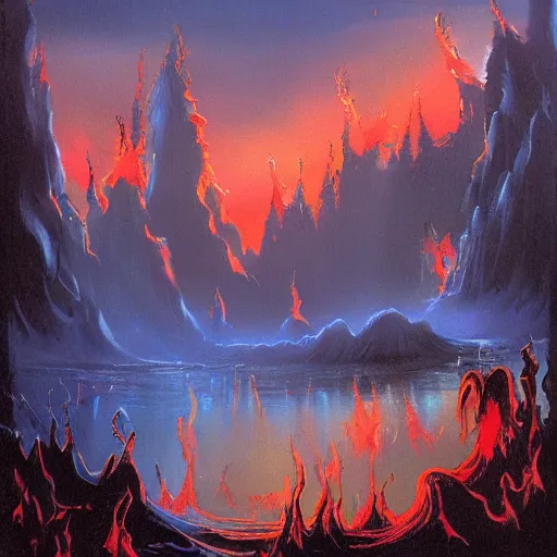 Image similar to the underworld inferno by bob ross