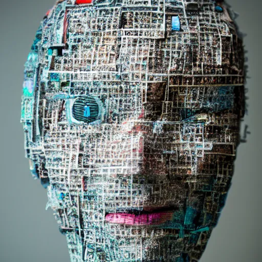 Prompt: consciousness emerging in artificial intelligence. canon 5 d 5 0 mm lens. papier - mache