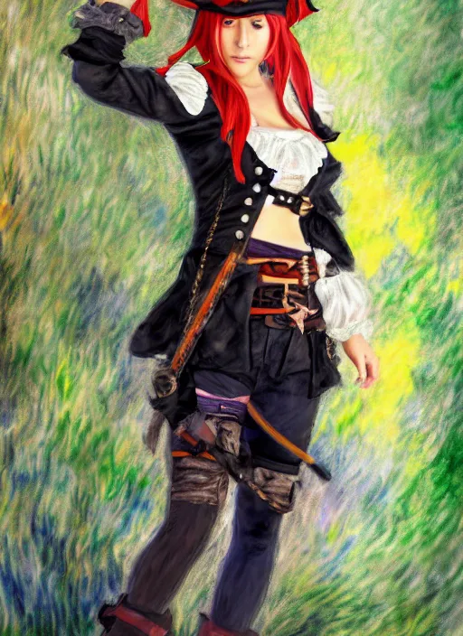 Image similar to a portrait of a female pirate, an in character outfit, very anime in impressionist style, anime trending artwork, 4 k, anime painter studio, by claude monet