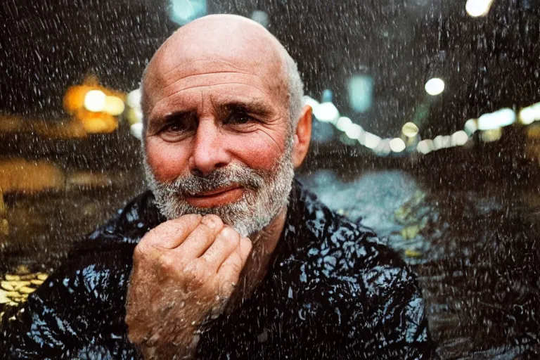 Image similar to closeup portrait of a man riding a submarine in a rainy new york street, by Steve McCurry and David Lazar, natural light, detailed face, CANON Eos C300, ƒ1.8, 35mm, 8K, medium-format print