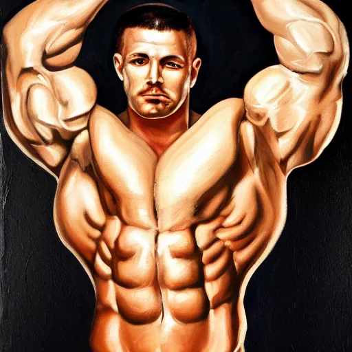 Image similar to a painting of a muscular man posed for a photoshoot,