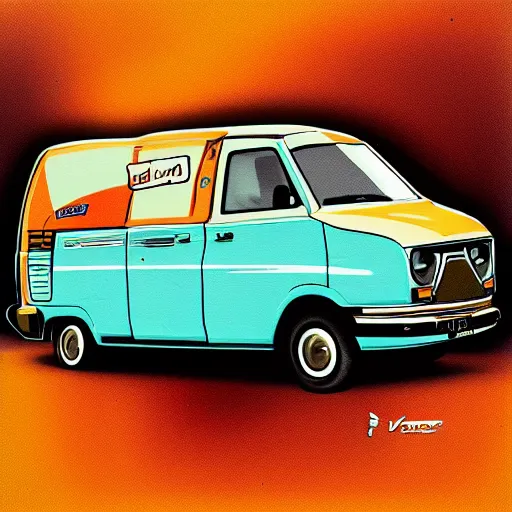 Image similar to retro painting of a volswagen van, retro style art, trendy on artstation