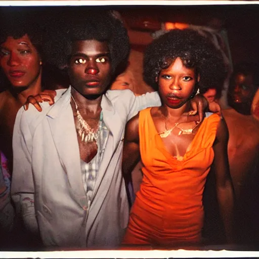 Image similar to afro men alongside a woman in a bar at night, 8 0 s, 8 mm, photographed by nan goldin