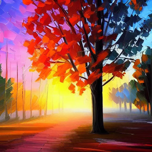 Prompt: tree-lined path at sunset, by Aenami Alena and Afremov Leonid