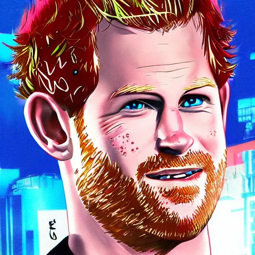 Image similar to 5 5 mm giant prince harry attacks tokyo illustration in technicolor by artgerm