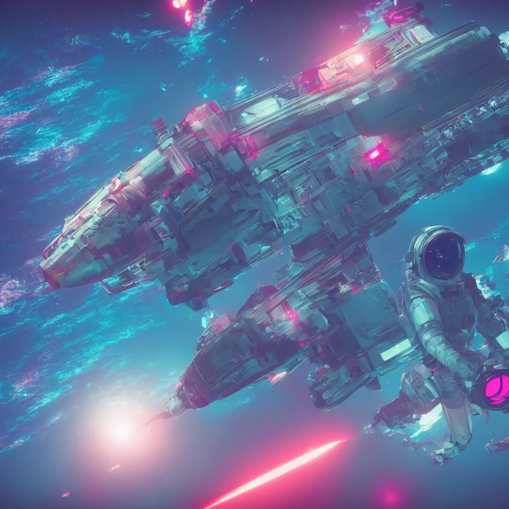 Image similar to synthwave fish astronaut, unreal engine, 4 k, ray - tracing,