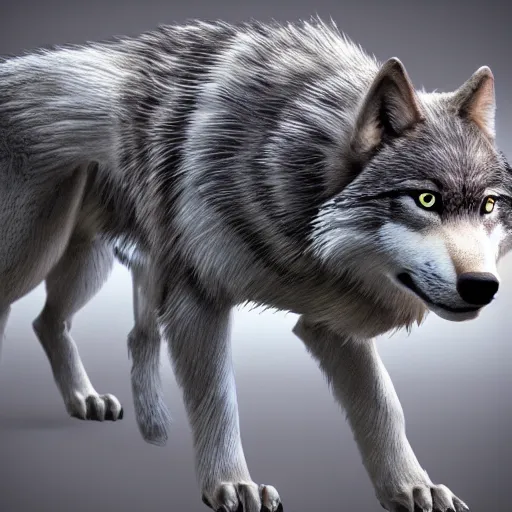 Prompt: hyperrealistic wolf rendered in unreal engine, 3d model turnaround, 4k