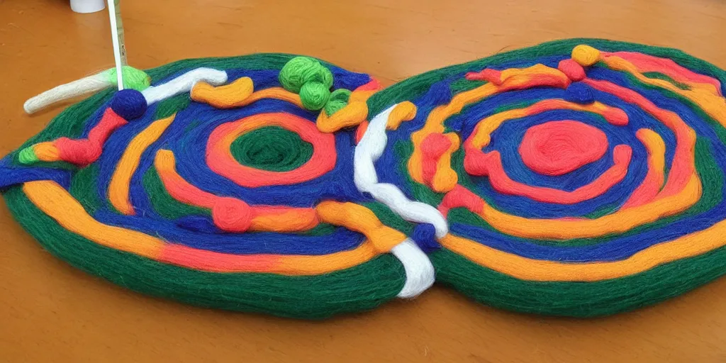 Prompt: golf hole made from yarn,