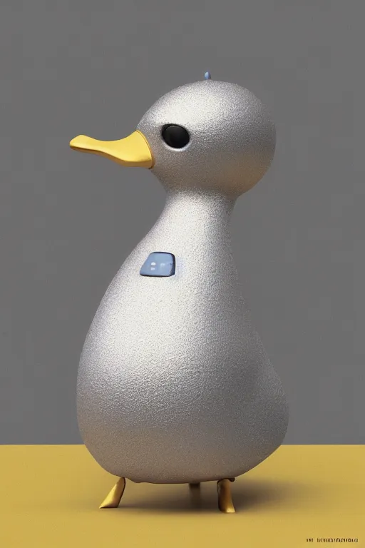 Prompt: robot duck concept, 3 d metallic ceramic, detailed, sharp focus, pastel, intricate, realistic, smooth, volumetric lighting, digital painting, by miyazaki