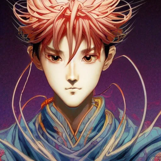 Prompt: prompt : xianxia hero character portrait soft light painted by james jean and katsuhiro otomo and erik jones, inspired by evangeleon anime, smooth face feature, intricate oil painting, high detail illustration, sharp high detail, manga and anime 1 9 9 9