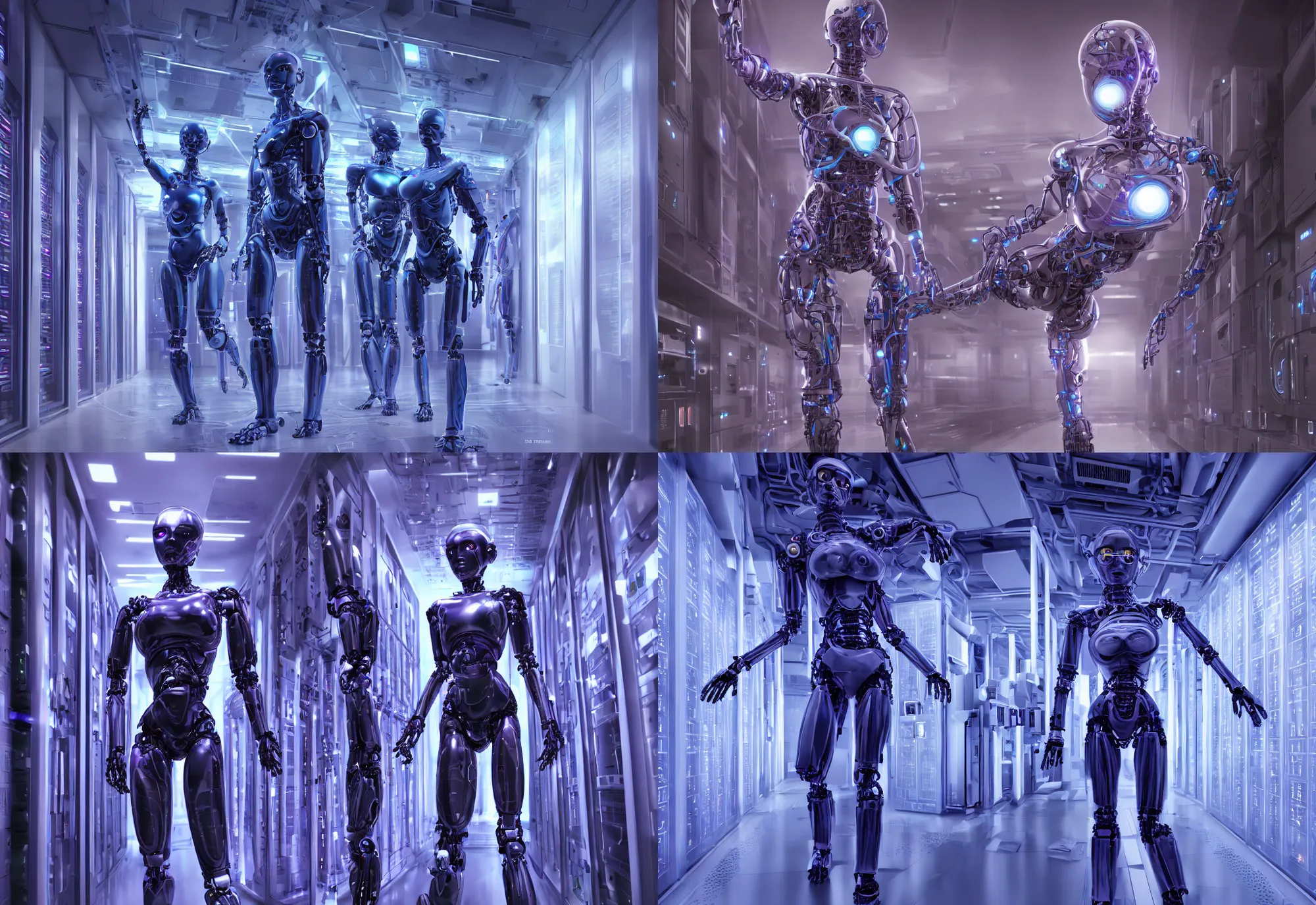 Prompt: data center, whole figure, whole body, chatacter design, extreamly detaield, realistic data center, by barclay shaw ` s, by cyberpun style, violet colors, cinematic, realisctic, awesome compostion, high quality, extreamly detailed, octane render 8 k concept art human cyborg body, robot