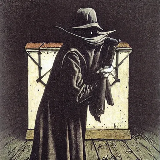 Image similar to A plague doctor portrait by Norman Rockwell