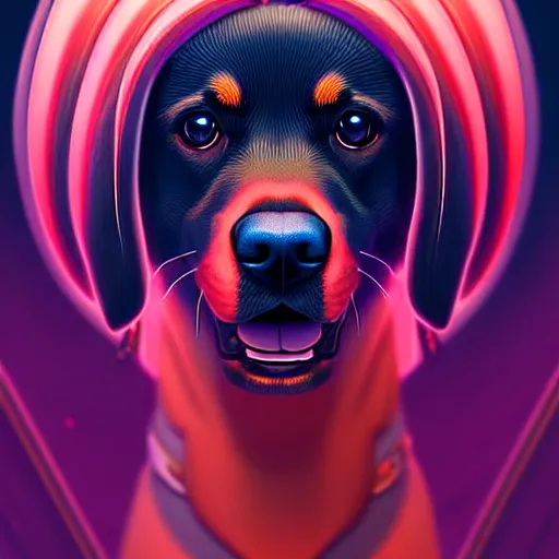 Image similar to epic professional digital art of 🎉 💊 🐕 🤘, best on artstation, cgsociety, wlop, cosmic, epic, stunning, art deco, gorgeous, much detail, much wow