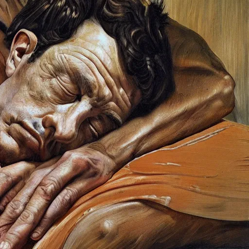 Image similar to high quality high detail painting by lucian freud, hd, lee ronaldo