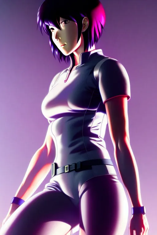 Image similar to a fullbody pose of motoko kusanagi the major ghost in the shell : : stand alone complex, under repairs, maintenance : : by ilya kuvshinov, rossdraws, artgerm, sola digital arts, anti aliasing, raytracing : :