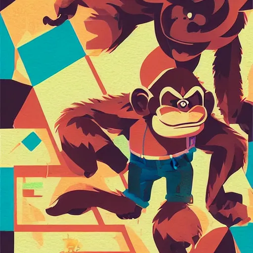 Prompt: Donkey Kong Nintendo by Sachin Teng, asymmetrical, Organic Painting , Hard Light and long shadows, Matte Painting, geometric shapes, hard edges, graffiti, street art, 300 dpi :2 by Sachin Teng:4