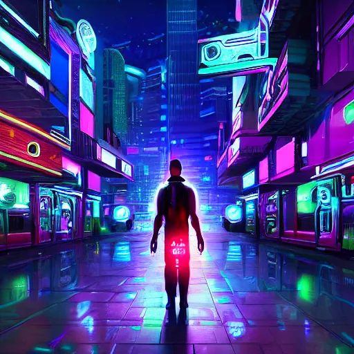 Image similar to space monk neon cyber city, hd, 4k