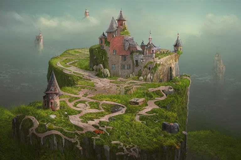 Image similar to an enchanting castle on a cliff by gediminas pranckevicius, overlooking a beautiful landscape, 1 0 mm