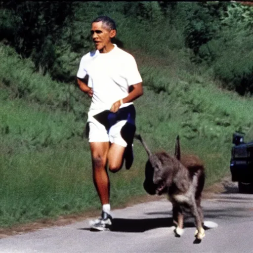 Image similar to Found footage of Obama chasing a hiker, 1986