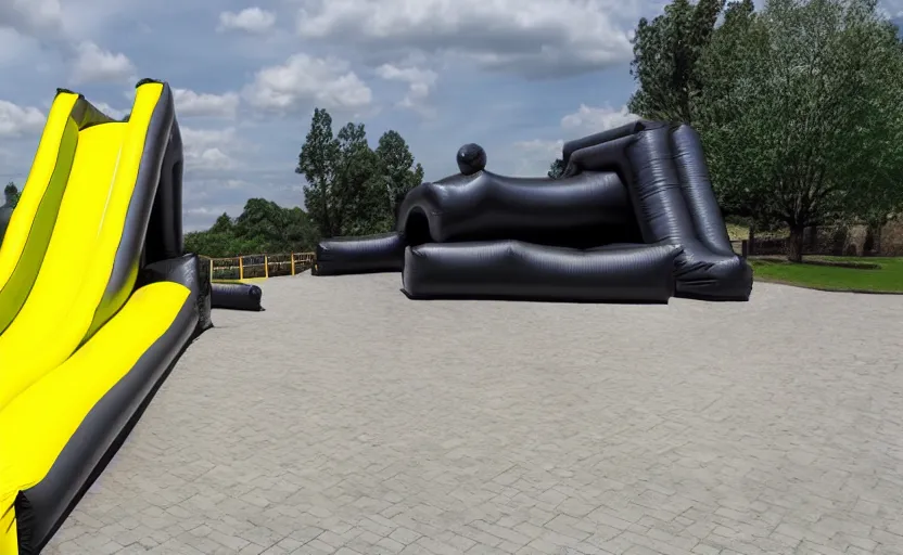 Image similar to a giant black, grey and yellow inflatable slide